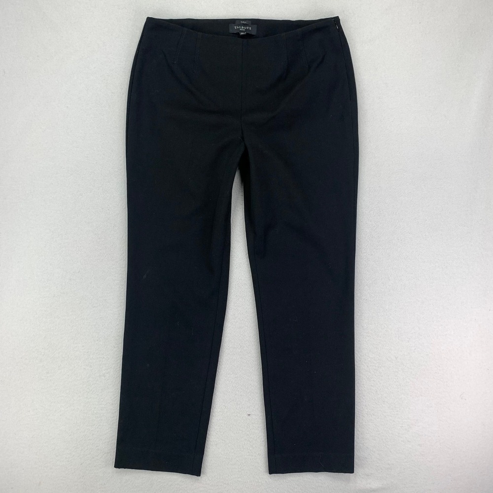 Talbots Curvy Fit Dress Pants Womens 10P Black High Rise Straight Flat Front